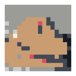 pixel-grid preview of a sliced sourdough loaf on a wooden board with a simplified color palette.